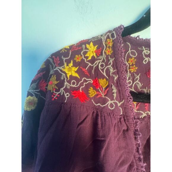 Free Poeple Women’s Ava 
Embroidered Pull Over V Neck Blouse Size Large - Picture 7 of 12